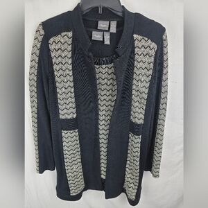 Chico's Traveler's Women's Black Cream And Gold Cardigan Sz Chico's 0/ S